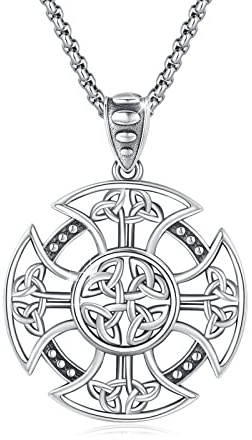 Keltisches Knoten Halskette 925 Sterling Silber ViKing Halskette/Kreuz Kette/Wikinger Anhänger/Nordische Mythologie Amulett/Lotus Halskette Amulett Schmuck für Herren Damen