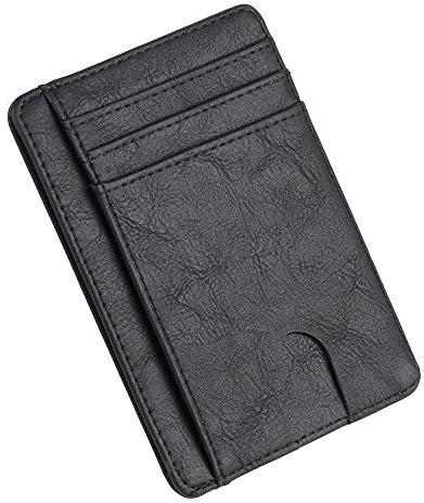 HUFFA Ultra Slim Blocking Minimalist Wallet Visitenkartenhülle for CASE Super Thin Herren Leder Bank ID Kreditkarteninhaber (Color : BK)