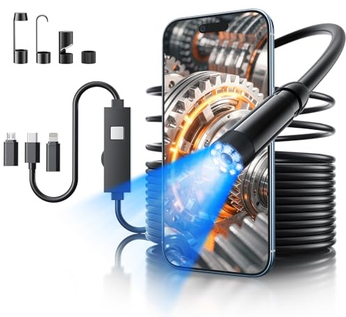 Endoscope Camera with Light, 1920P HD Borescope with 8 Lights (Single Lens)