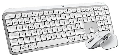 Logitech MX Keys S + MX Master 3S, Teclado inalámbrico retroiluminado avanzado de Alto Rendimiento y ratón, Escritura fluida, Desplazamiento rápido, Windows, Chrome, Mac, QWERTY Español, Pale Grey