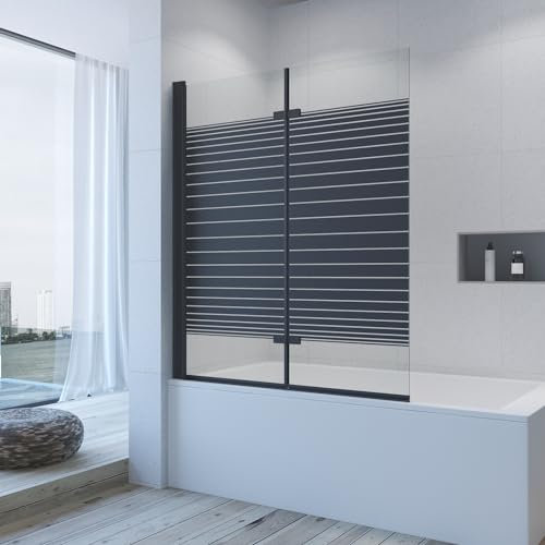 AQUABATOS Mampara de ducha para bañera, color negro, sin agujeros, 120 x 140 cm, accesorio para bañera, 2 piezas, plegable, pared plegable de cristal, 5 mm, vidrio templado transparente, nano,