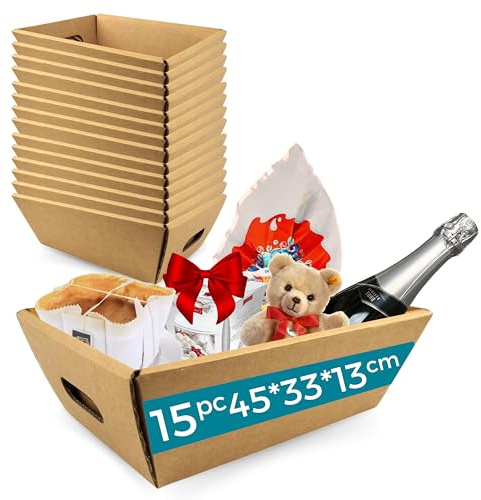 15x Kartonbox für Geschenkkörbe ohne Deckel 45x33x13 cm – Geschenkbox für Weihnachten, Ostern, Firmenkörbe und Feiern | Espirito Rebelde