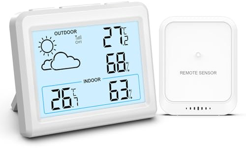 Brifit Thermomètre Intérieur et Extérieur, Station Météo sans Fil avec Capteur Extérieur, Grand Thermomètre Hygromètre, Thermomètre d'intérieur avec Prévisions Météo, Température, Rétroéclairage