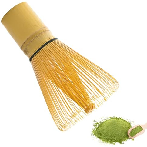 kurkip Batidor de té de bambú natural en polvo semihecho a mano para hacer y remover matcha de bambú dorado matcha té verde