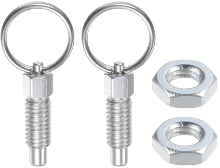 sourcing map 2Pcs Spring Plunger with Pull Ring M6x1 Thread Size 0.47 Thread Length Pin Dia.4mm Flat Head Carbon Steel Non-Locking Retractable Index Plunger for Industrial Equipment