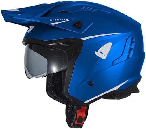 Generico Casque cross enduro ouvert Jet Sheratan avec visière pare-soleil rétractable Trial Street Scooter Moto bleu mat Taille XL