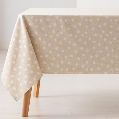 GAMUSI Tischdecke, schmutzabweisend, quadratisch, kleine Punkte, einfarbig, Jacquard, wasserdicht, 140 x 140 cm, Stoffgefühl, Leinen