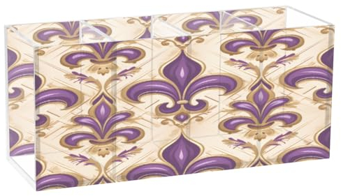 Stiftehalter aus Acryl, 4 Fächer, Weiß, goldene Lilien, Make-up-Pinselhalter
