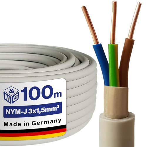 M&G Techno NYM-J 3x1,5 mm² Mantelleitung, 100m Feuchtraum Elektrokabel Grau