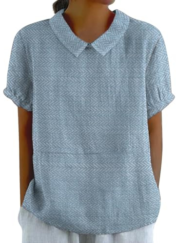 Jingmcdy Damen Sommer Oberteil Sale Leinenbluse Art Floral Rundhals Lose Pullover Top Freizeithemd T-Shirt Tshirt XL Grey Button-Down Kurzarm, Sommer Herbst Duftende Hanf XXL Kleidung Damen Sale