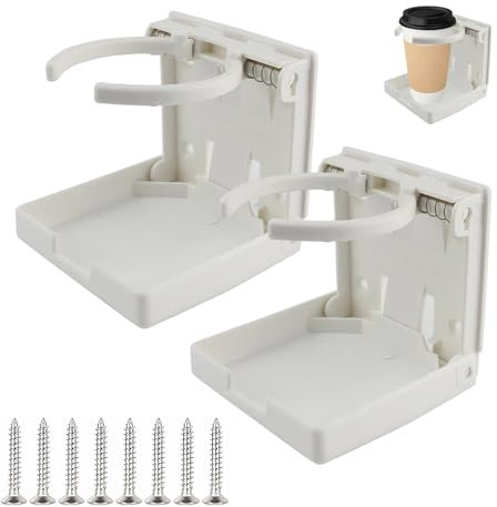 Yourkar Lot de 2 porte-gobelets pliables réglables en ABS avec vis, porte-bouteille d'eau pour camion, camping-car, van, bateau, camping-car, caravane, accessoires de voiture (blanc)