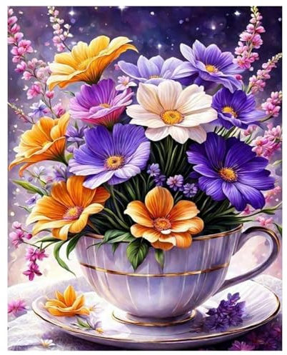 Daisen Art Peinture Numero Adulte, DIY Peinture Par Numero Adulte, Peinture Acrylique pour Adultes Enfants débutants Facile sur Toile Peinture Numero avec peintures et pinceaux, Fleur Mauve 40×50 cm