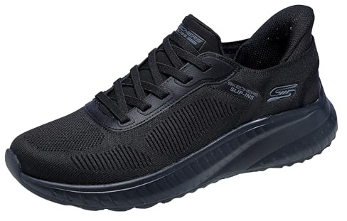 Skechers Men's Bobs Squad Chaos Solid Step Slip-in Trainers, Black Knit, 11 UK