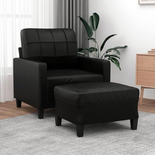 Willood Sessel mit Hocker Sofa und Couch Loungesofa 60cm Kunstleder Schwarz