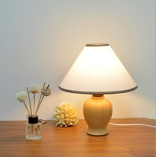 SSNCcNC Estilo japones Lámpara de noche Clásico madera Lámpara de mesa E27 Lámpara de escritorio con pantalla de tela sala de estar oficina guardería habitación Luz de noche D25 * H30CM