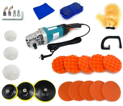 MYVVKIA Polisseuse multifonctionnelle 1400 W, kit de tampons de Polissage pour Voiture 27 pièces, 8 Vitesses Variables 500-3000 TR/Min, Gant de Lavage de Voiture, Serviette de ne