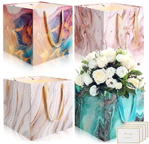 HONTIUS Geschenktüten, 4 Stück Geschenktüte Hochzeit Geschenktüte Groß mit 4 Grußkarten, 30 * 30 * 30cm Geschenktaschen 11.8x 11.8 x 11.8 inch für Weihnachten Geburtstag Hochzeit J