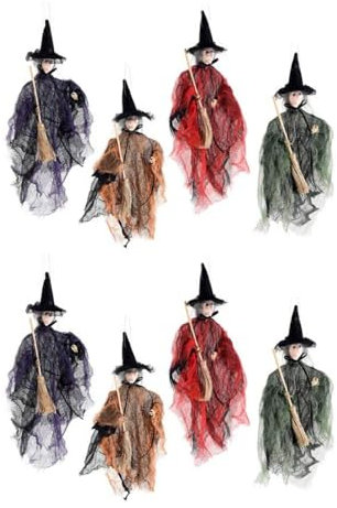 Gruppo Maruccia - Befane da Appendere con Mantello e Scopa - Decorazione per Natale, Epifania, Halloween - Set da 8 Streghe