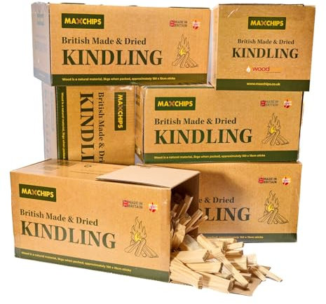 Maxchips Kiln Dried Kindling Wood Fire Starter Sticks – 6 Boxes of Natural Wood Kindling – Sustainably Sourced Woodland for Wood Burner, Log Burner, Open Fire, Pizza Oven, Fire Pit, BBQ & Camping Use