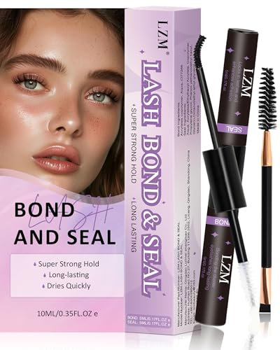 LZM Colla Ciglia Finte Ciuffetti - Tenuta Forte 2in1 A Lunga Durata Colla Per Ciglia Finte Facile Da Usare Lash Clusters Glue Adatto Per Le Extension Ciglie Ciuffetti Lash Bond And Seal (5ml+5ml)