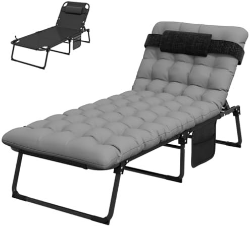 Klappbarer Loungesessel, Bequeme Chaiselongue für den Außenbereich mit 4-Fach Verstellbarer Rückenlehne, wasserfester Stahl und Netzgewebe, grau
