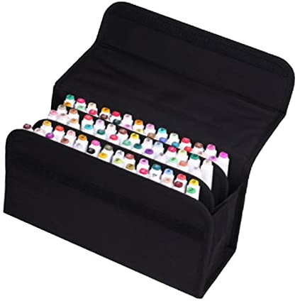 Angoily Organisateur de Marqueurs en Tissu, 80 Emplacements Pochette Noire | Paquet de Transport pour Marqueurs, Étui Portable avec Poignée et Bandoulière Amovible, Rangement Marqueur