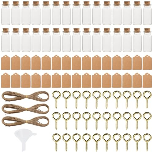 YOYEAH 30 Stück kleine Glasflaschen mit Korken, Mini Glasfläschchen zum Befüllen 10ml, Reagenzgläser für Hochzeit Party Dekorationen und Geschenke