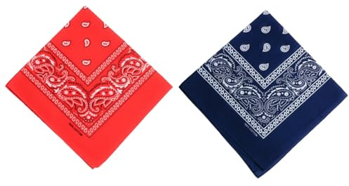 JchEnye Set de foulard 2 pièces Paisley pour hommes et femmes, écharpe de motard, bandana, écharpe carrée de mode pour femmes, hommes (rouge, bleu marine)