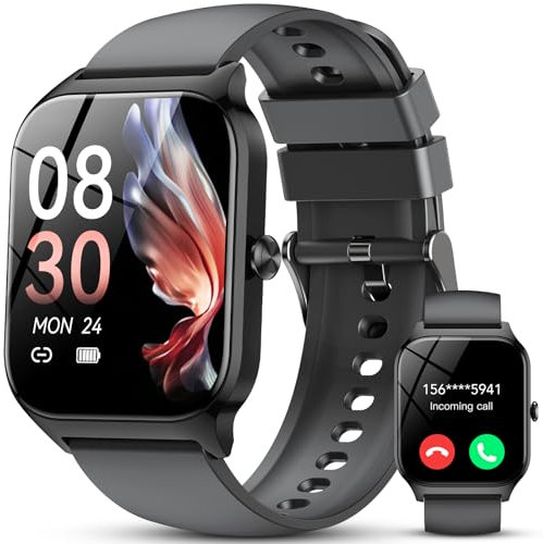 Smartwatch Damen Herren, 1,85 Smart Watch, 115+ Sport-Modus Fitness Tracker mit Schrittzähler/Pulsoximetrie/Sauerstoffsättigung/Schlafüberwachung, IP68 Uhr für iOS und Android(Hochschwarz)