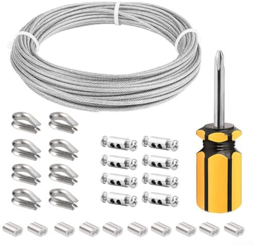 Kit de cuerda de alambre de acero inoxidable 304 multiusos para colgar marcos de fotos y soporte de jardín (20 metros)