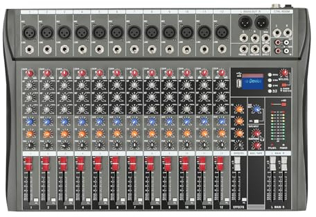 12 Channel Audio Mixer Sound Board Mixing Console with Multi-Track USB Bluetooth and 48V Phantom Power, Sound Mixing Console for Recording,Live Streaming,Podcasting,Karaoke