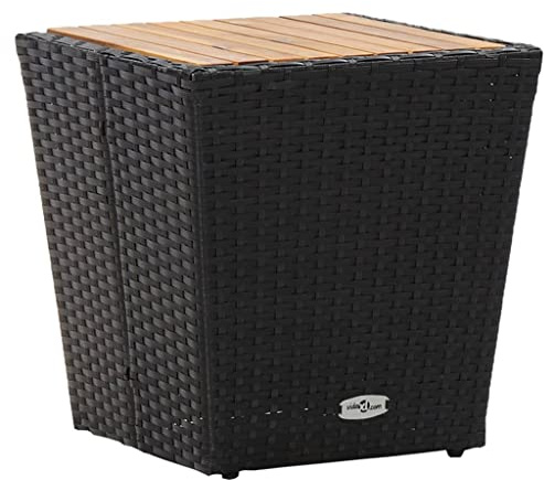 HaoChrymec Beistelltisch mit PE-Rattan und Massivholz Akazie, Kompaktes Design, Loungetisch für Garten und Terrasse, Beistelltisch Outdoor, Schwarz, 41,5 x 41,5 x 43 cm