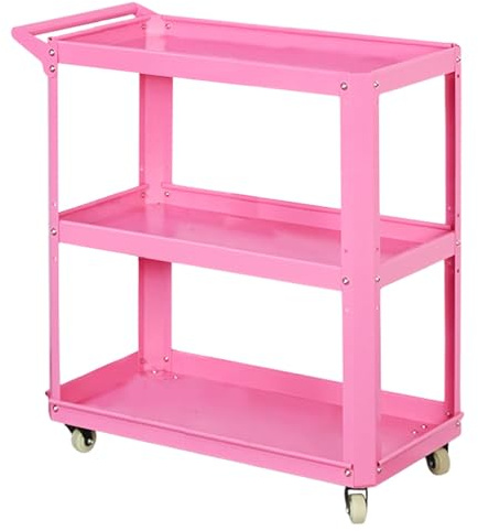 Carrello da cucina a 3 ripiani con ruote, ripiani in metallo per garage, casa, officina, organizzazione e stoccaggio