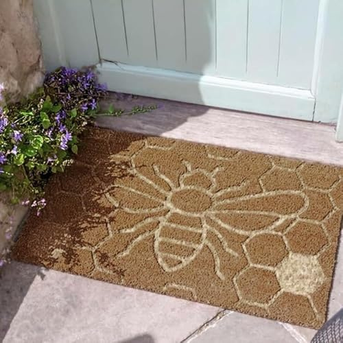 Garden Mile Large Honey Bee Coir Door Mat - Weatherproof Heavy Duty Front Door Mat - Non Slip Dirt Trapper Honeycomb Decor, Absorbent Welcome Doormat for Indoor and Outdoor - 75 x 45cm