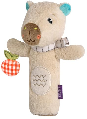 Fehn Stabgreifling Capybara Clara – Kuscheltier-Greifling für Babys | Zum Rasseln, Quietschen, Fühlen und Spielen – ein treuer Begleiter für Kleinkinder ab 0 Monaten