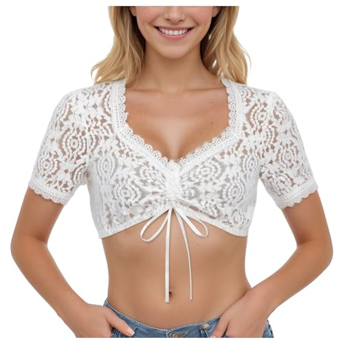 Dirndl Damblus, dirndlblus, vit traditionell blus, vingärmar, dirndlblusar, traditionella dirndlblusar, Oktoberfest kostym, elegant spetsblus, spets, dirndlblus, traditionell blus, Vit, M