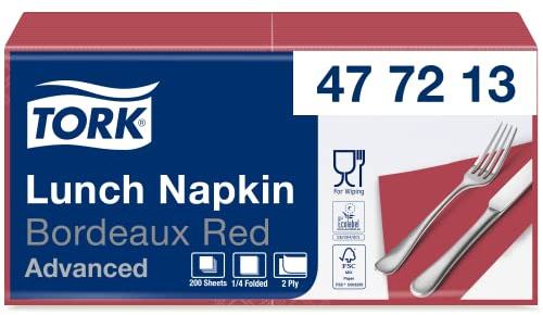 Tork 477213 Tovagliolo Lunch bordeaux Advanced, 2 veli, piegato in 4, 10 pacchi x 200 tovaglioli (2000 pz), 33 cm (lungh.) x 32,6 cm (largh.)