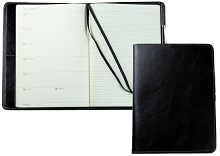 DELMON VARONE - Personalisierbares Kalenderbuch 2027 DIN B5 Anilin Leder schwarz - Organizer Terminplaner (1 Woche 1 Seite) im Ledereinband - Notizbuch Buch-Kalender Stiftschlaufe & Merkband