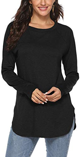 Newchoice Tunic Tops for Leggings for Women,Baggy Batwing Sleeve Drape Long T Shirt (XL,Black)