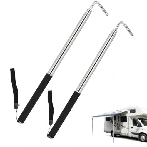 scottchen PRO RV Awning Rod Opener Easy Reach Telescopic Puller 13-3/4 to 44-3/4 Stainless Steel Silver & Black - 2pack