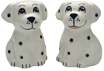 Pair of Spotty Dog Salt & Pepper Shakers - Cute Ceramic Tableware Cruet Set - White and Black - 6.5cm