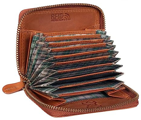 Benthill Kartenbörse aus Echt-Leder - Kartenetui für Kreditkarten - RFID Karten Geldbörse mit Reißverschluss, Farbe:Braun