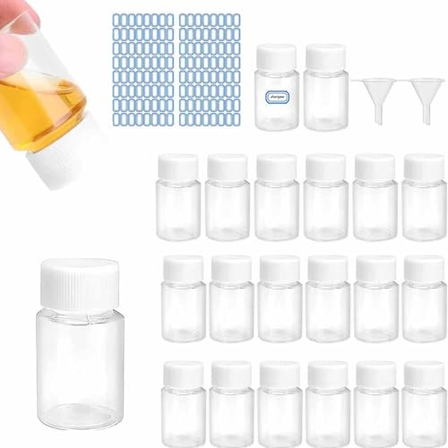 Norhogo 50 flaconi di plastica portatile con coperchio a vite, contenitore per bottiglie di plastica vuote Contenitore, 20 ml, 55 * 30mm, per cosmetici, campeggio, lozione, con 2 adesivi, imbuto