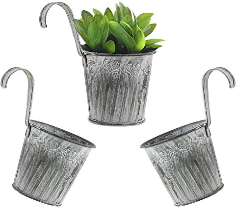 Zasvec Blumentöpfe Hängend 3 Stück Hängetöpfe Aussen Eisenblech Pflanztöpfe zum Hängen Balkon Hängetöpfe für Pflanzen Übertopf mit Haken für Vase Garten Balkondekoration