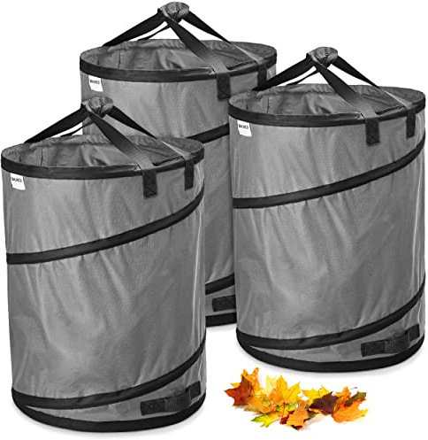 3x 170 litri sacco pop-up per rifiuti da giardino grigio autoportante e stabile | sacco per foglie | sacco per rifiuti verde pieghevole, grande in poliestere estremamente robusto 220 g/m²