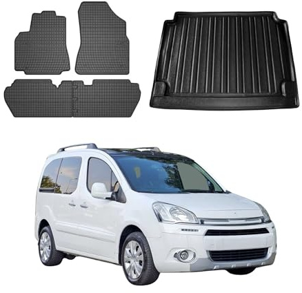 OMAC Fußmatten & Kofferraumwanne Set kompatibel mit Citroen Berlingo 2008-2018 Untere Gummi 5X