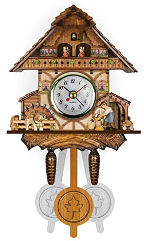 Nicoone Horloge coucou en bois Coo Coo avec pendule, horloge murale vintage en bois pour salon, maison, cuisine