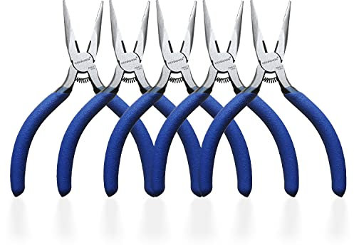 KAIHAOWIN 5 Pack Mini Needle Nose Pliers 5- Small Long Nose Plier with Wire Cutters, Spring Loaded Jewelry Pliers, Precision Plier Set for Crafts/Jewelry Making/Tiny Project