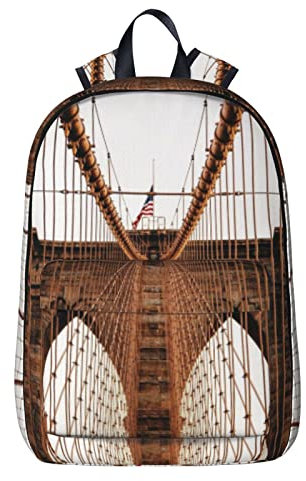 NYHGOXM Rucksack mit Foto von Brooklyn Bridge-Druck, wasserabweisend, Laptop-Rucksack, Schulanfang und Universität, Schwarz , One size