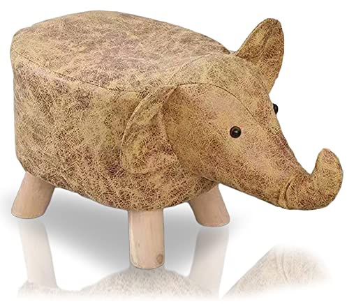 STAKMANN Repose-Pieds en Forme d'éléphant, Tabouret rembourré avec Structure en Bois Anti-Rayures et revêtement en Simili Cuir PU, Pouf Design créatif Confortable et résistant, 22 x 30 x 28H cm